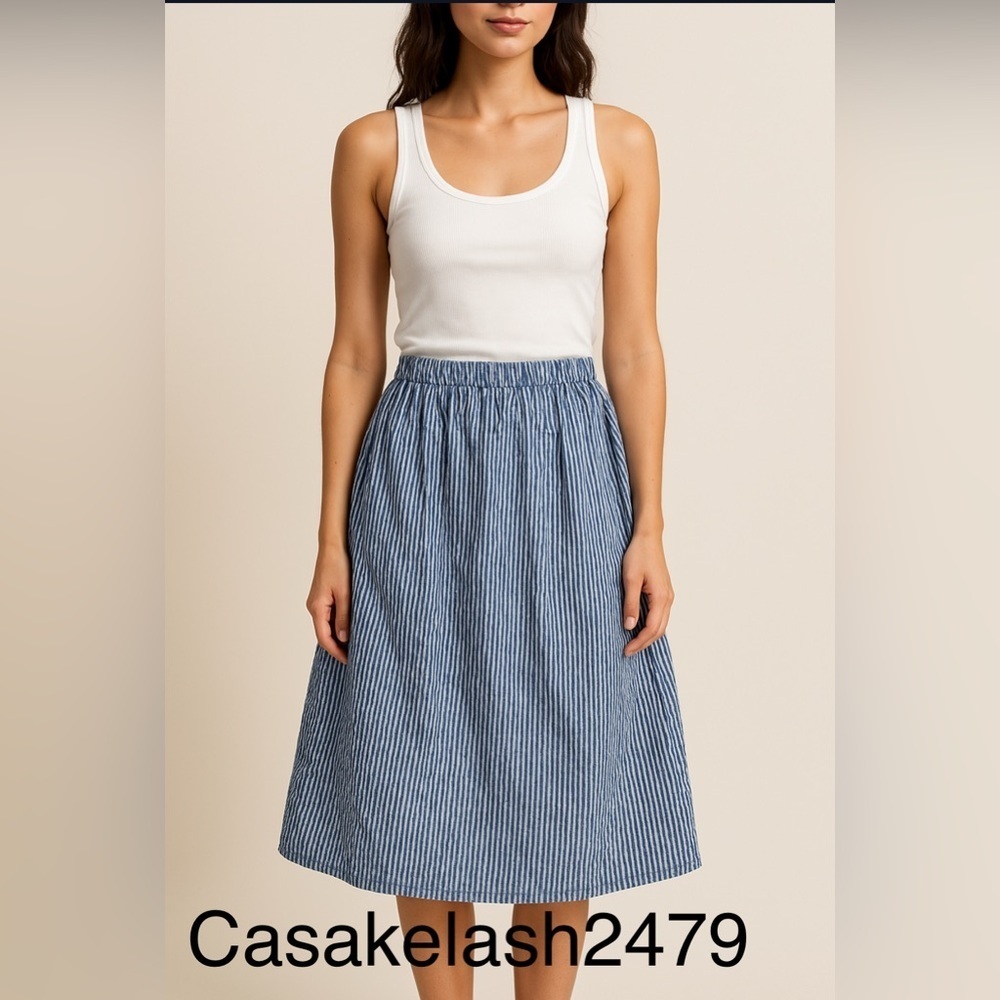 Old Navy Women's Midi Blue & White Striped Skirt, Size XL - Picture 2 of 3